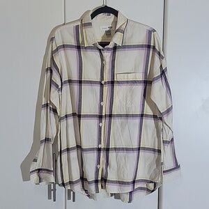 Old Navy Purple, Yellow, and Black Plaid Flannel Shirt
